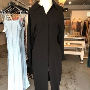 Black Collared Tunic Dress with Pockets & Buttons
